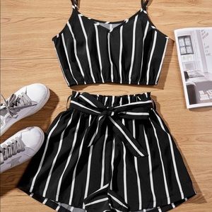 Cami top and belted paper bag shorts set